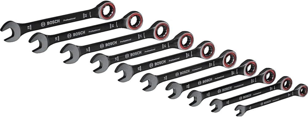 Bosch Professional | Conjunto de 10 chaves combinadas com função de catraca em estojo 8 a 19 mm
