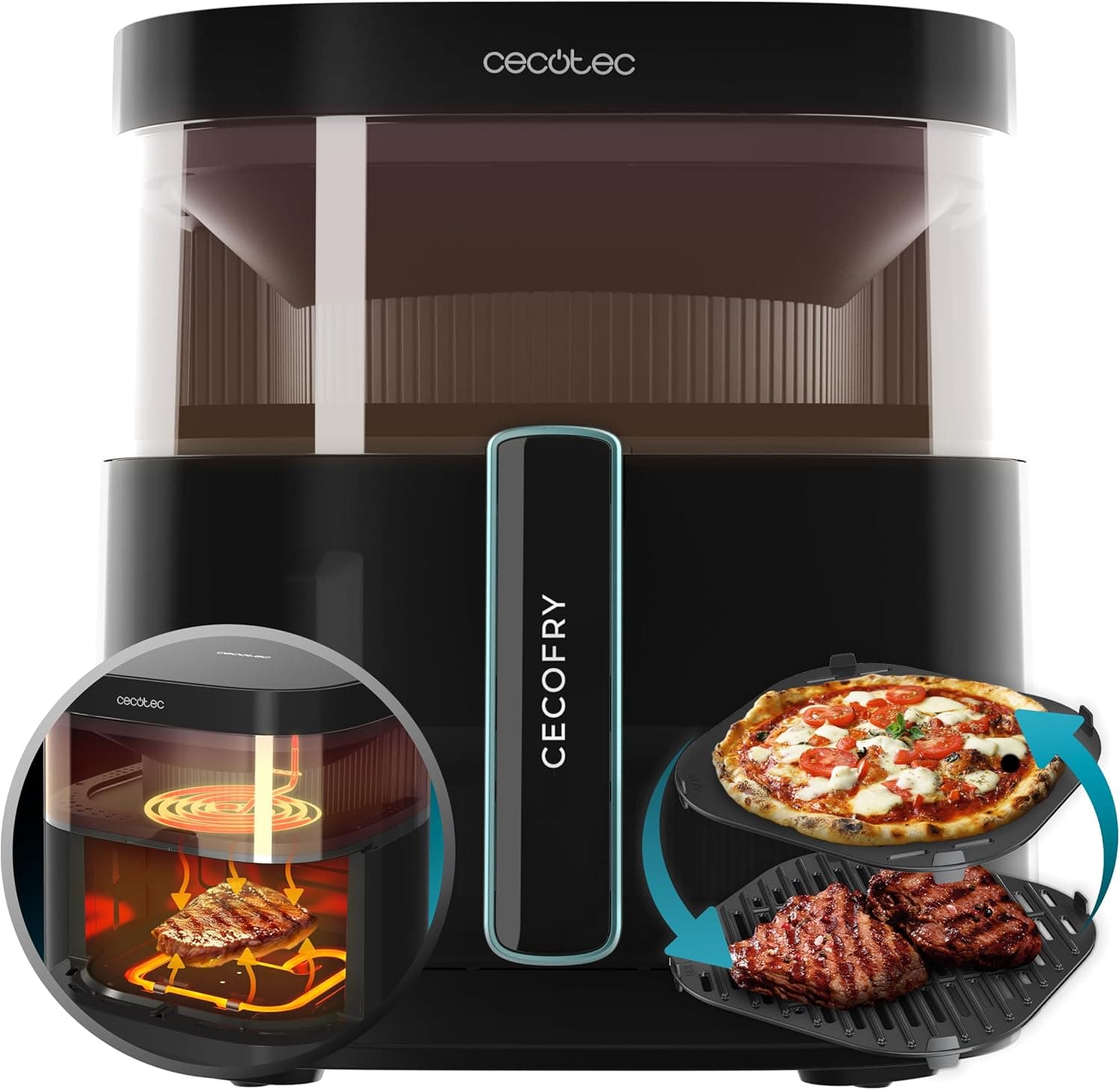 Cecotec Frigideira de ar sem óleo de 6 l com janela Air Fryer Cecofry DuoHeat 6000. 2200 W, dupla resistência, cozimento 3D, estilo grelhador, 8 menus, temperatura regulável 80 - 200 °C