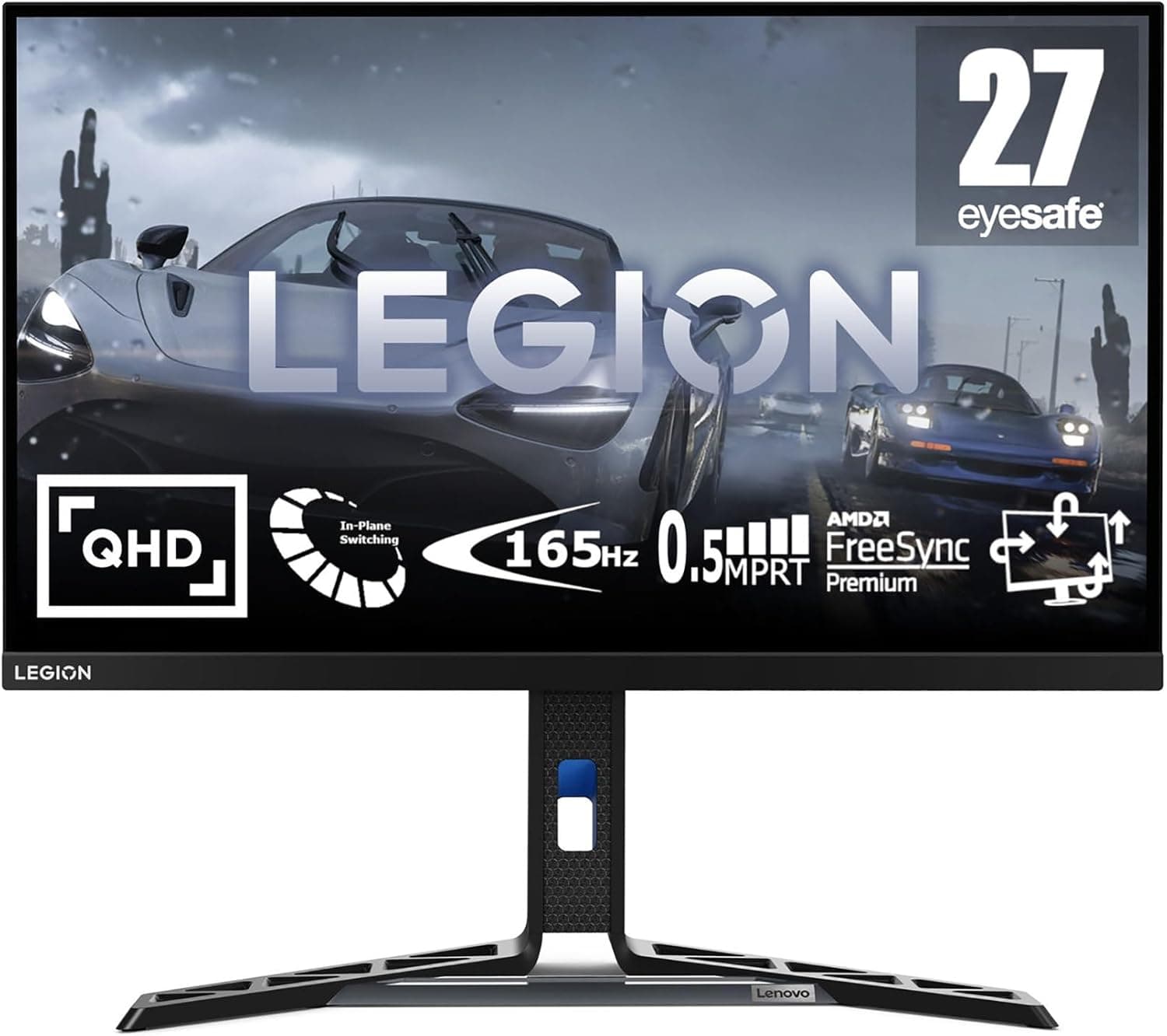 Lenovo Legion Y27q-30 Monitor de jogos com EyeSafe, 27'' 2K QHD (IPS, 180 Hz (OD), 0,5 ms MPRT, HDMI, DP, USB, cabos DP e USB, FreeSync, altifalantes) ajuste de inclinação/altura/giro/pivot - Preto