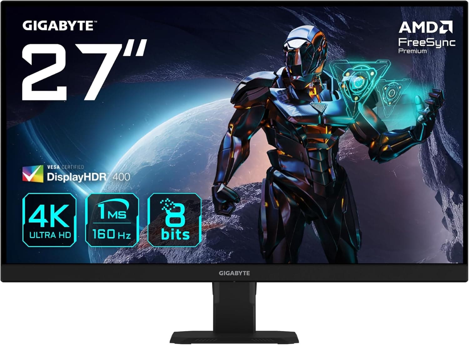Gigabyte GS27U Monitor de jogos UHD, 3840 x 2160, 160Hz, 1 ms, 350 CD/m², Display HDR400, HDMI 2.1, DisplayPort 1.4