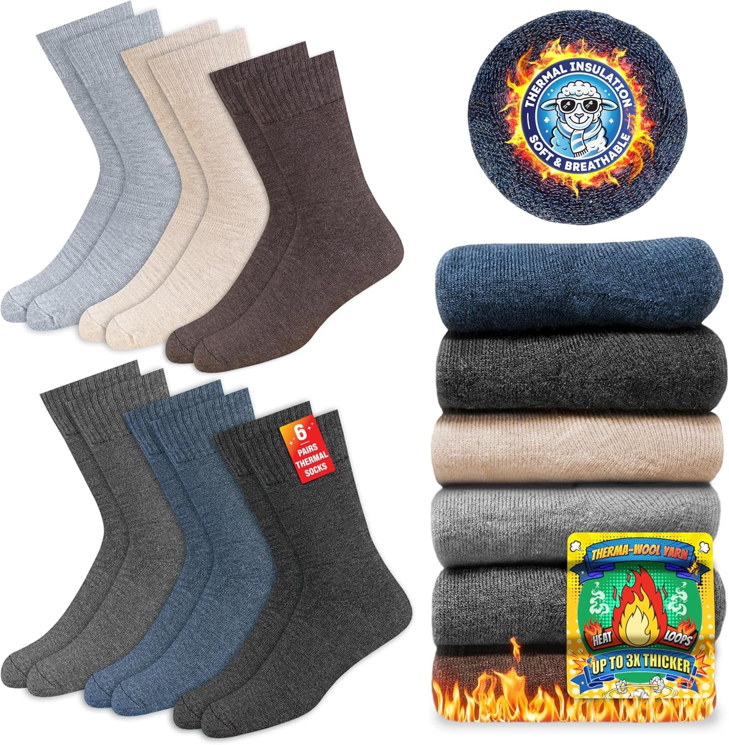 SOXCO Meias térmicas unissexo para adulto, pack de 6 pares