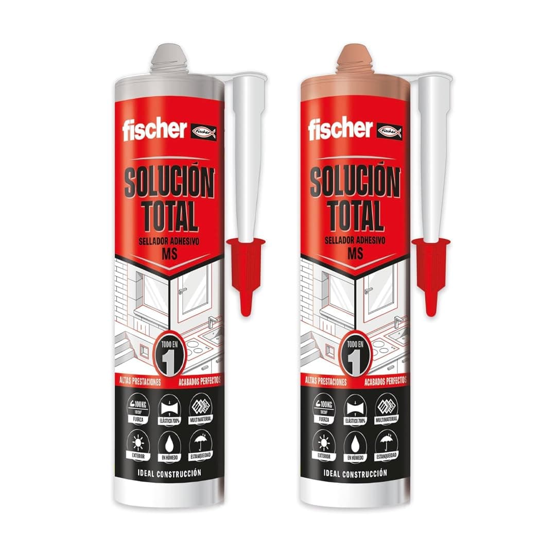 fischer - Pack de solução total cinzento e terracota | autocolante selador de alta elasticidade e adesão, Pintável e resistente a UV, uso em construção, automóvel e tetos, 290 ml