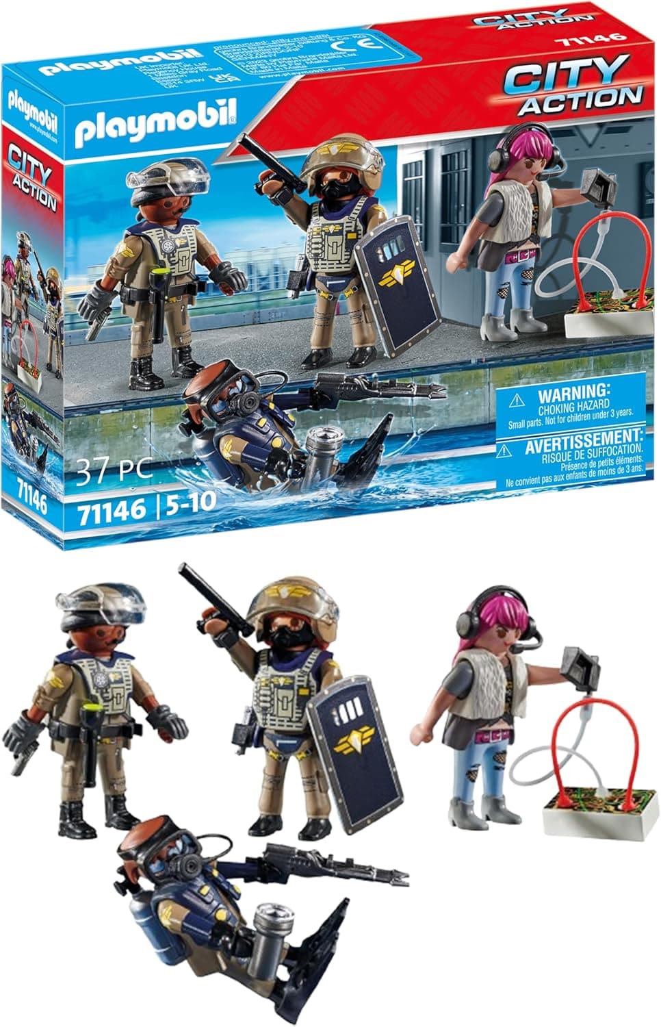 PLAYMOBIL City Action 71146 Forças Especiais - Set Figuras, um grupo de trabalho, um coordenador de operações e um vilão, brinquedos para crianças a partir de 5 anos