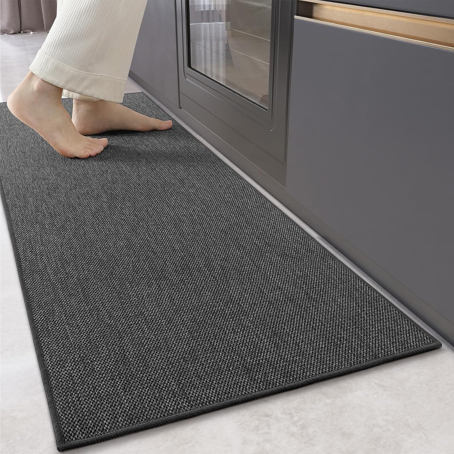 Color G Tapete lavável e antiderrapante com tecido absorvente - tapete fácil de limpar para cozinha, sala de jantar e lavandaria (cinzento, 43 x 180 cm)