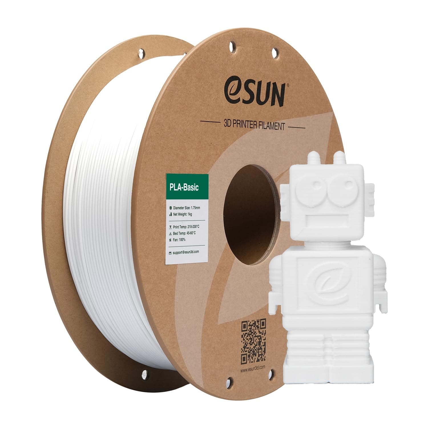 eSUN PLA Filamento 1,75 mm, PLA Basic 3D, impressora filamento, precisão dimensional, 0,05 mm, bobina de 1 kg (2,2 LBS) PLA rápida para impressoras 3D, branco