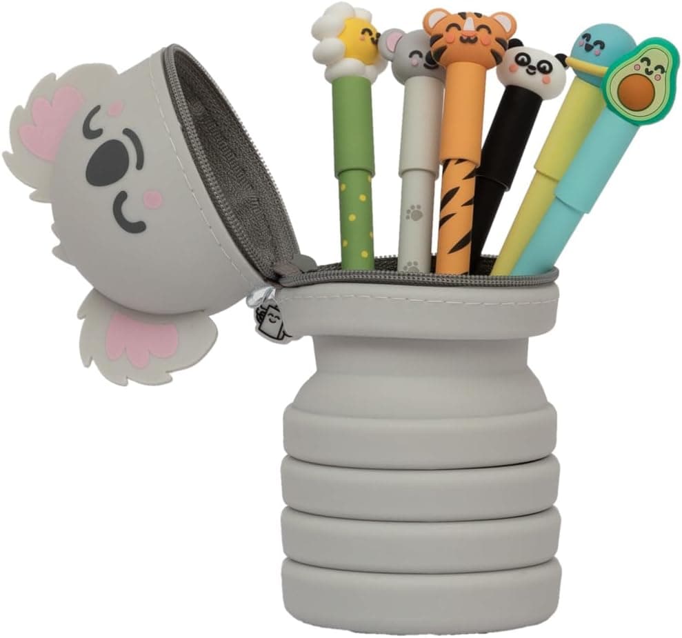 Mr. Wonderful - Conjunto de 6 canetas com tinta apagável estojo de silicone koala - Cores: azul, preto, verde, vermelho, rosa e laranja