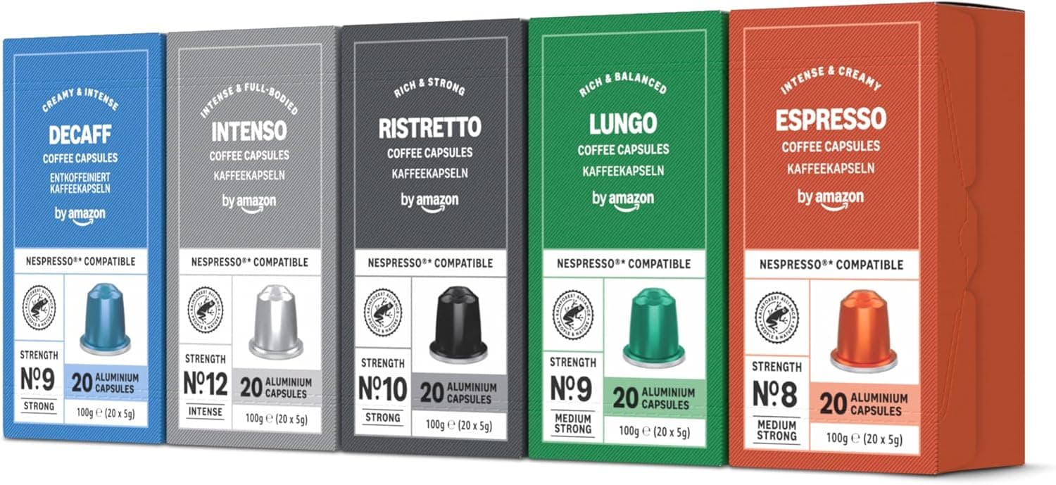 by Amazon Cápsula de café embalagem variada compatível com Nespresso, 100 cápsulas, 5 pacotes de 20