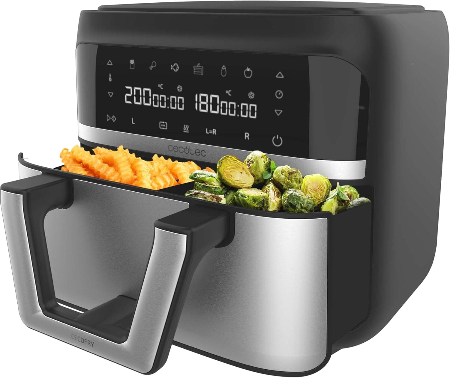Cecotec Cecofry Dual 9000 | Fritadeira sem óleo de 9 L com painel tátil, controlo duplo de temperatura e 6 modos