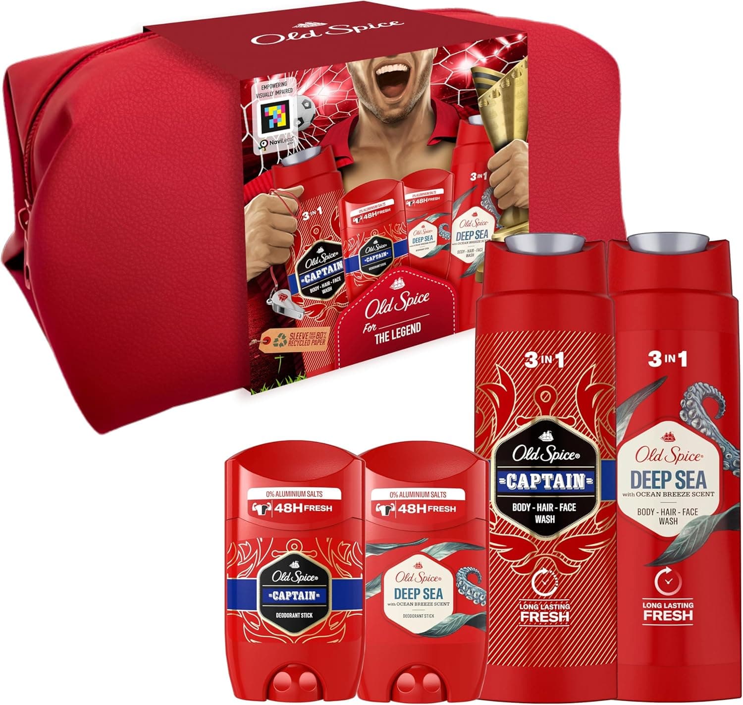 Old Spice Footballer Set de presente para homem, com desodorizante em barra e gel de duche Captain e desodorizante em barra e gel de duche Deep Sea