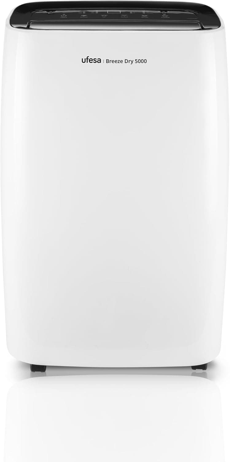 Ufesa Breeze Dry 5000 Deshumidificador 280 W, 20 L/24 h, silencioso 46 dB com painel intuitivo, função de secagem roupa, sensor de humidade, capacidade 6 l, 2 velocidades, temporizador, até 40 m2