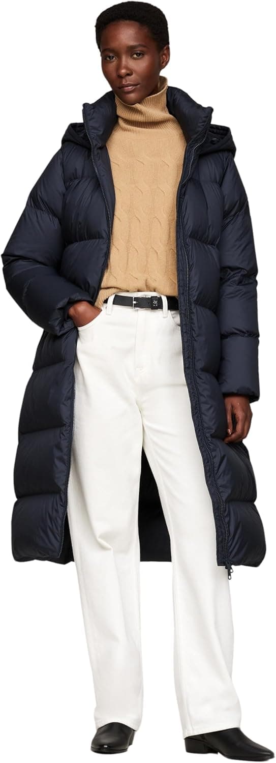 Tommy Hilfiger Casaco de penas para mulher Down casual maxi até aos joelhos