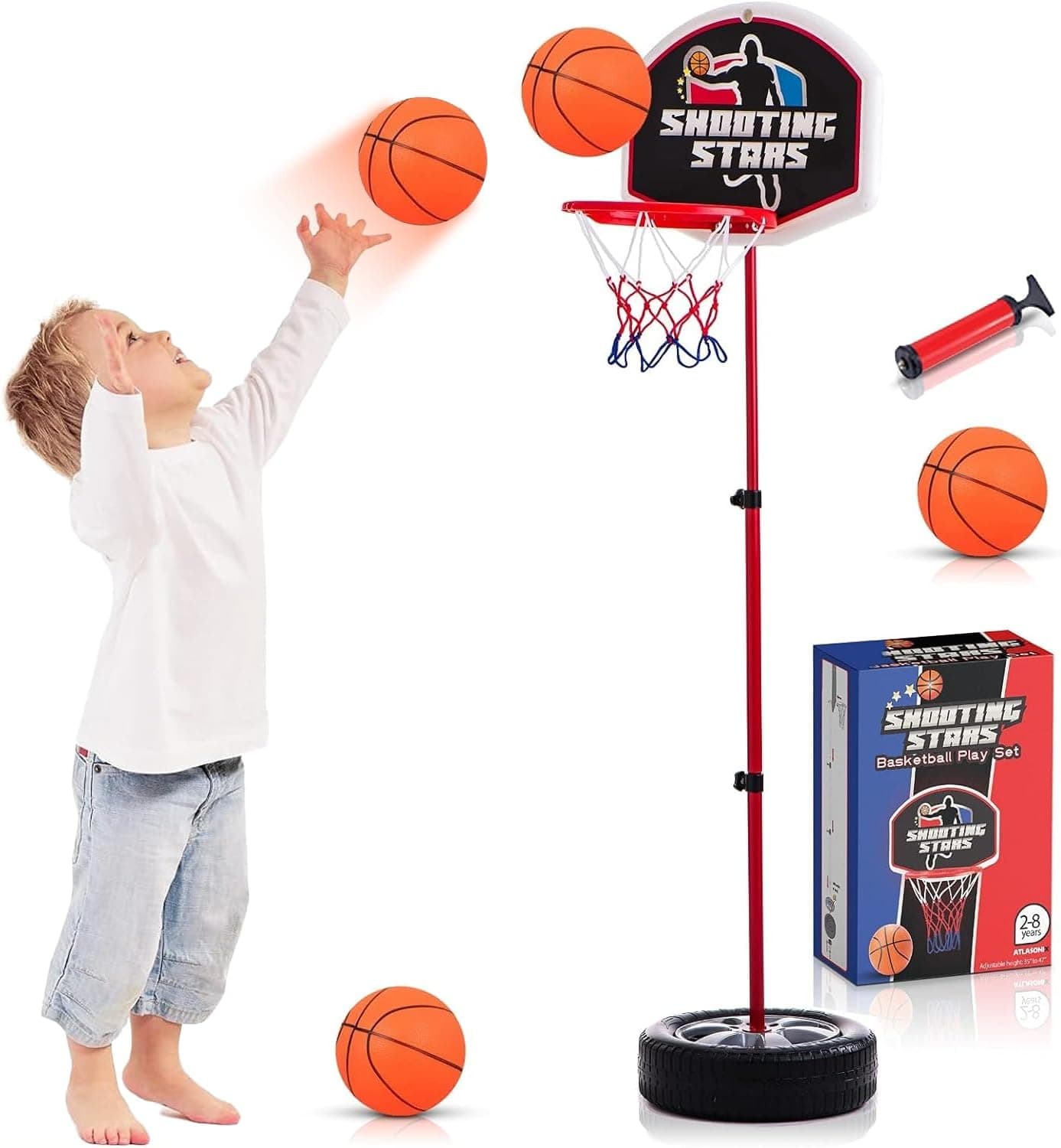 Toddler, Aro de basquetebol ajustável com altura de 2,5,4 pés, mini bola de basquetebol para interiores com bola e bomba para bebés, meninos, meninas, 5 anos antigos, mini brinquedo de basquetebol