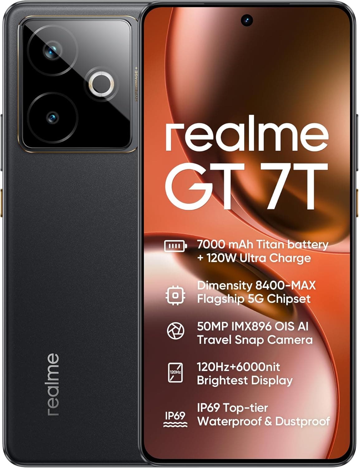 realme GT 7T 5G Smartphone, 12 GB+256 GB, chipset Dimensity 8400-MAX, bateria de 7000 mAh, carregamento de 120 W, câmara IMX896 OIS de 50 MP, ecrã de 120 Hz, IP69, preto Rosa (sem adaptador)