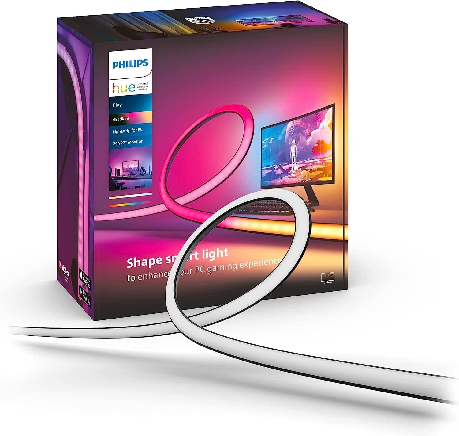 Philips Hue Play Gradient | Fita LED inteligente para monitor de 24 a 27 polegadas com luz branca e colorida sincronizável com o ecrã