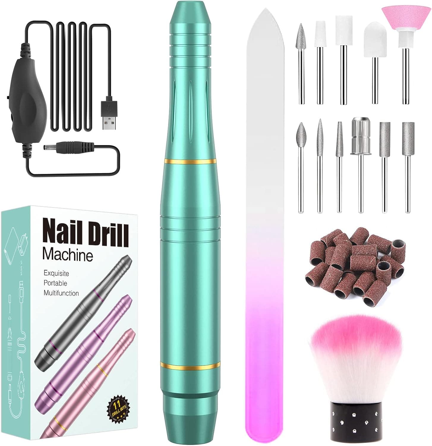 Guincho para unhas, seguro, poderoso, 11 em 1 limas de unhas elétrica, kit de manicure e medicina elétrica profissional, 20 000 RPM velocidade ajustável, conjunto de manicure para sala de estar DIY