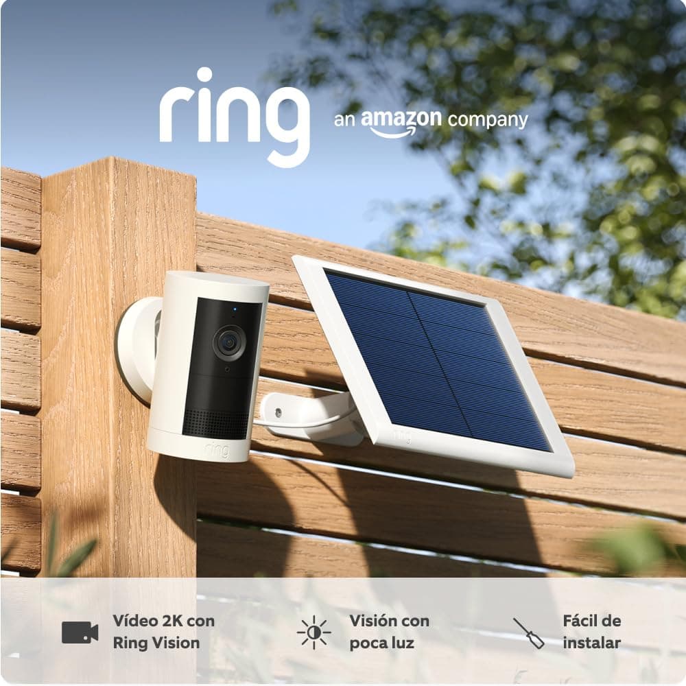 Ring Outdoor Camera Plus | Câmara de segurança exterior sem fios 2K com painel solar e instalação fácil, 1 unidade branca