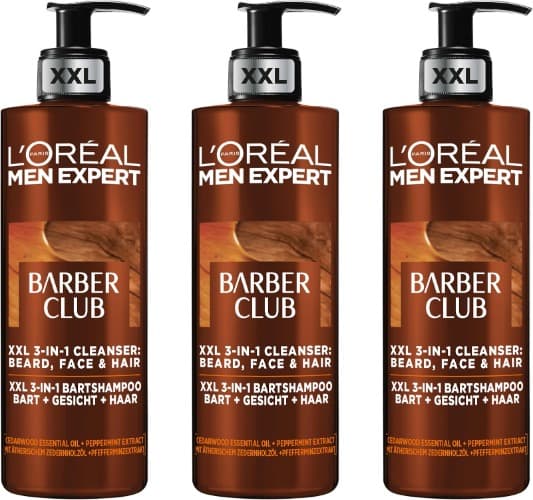 L'Oréal Men Expert Shampoo para homens em pack XXL, para barba, rosto e cabelo, 400 ml x 3