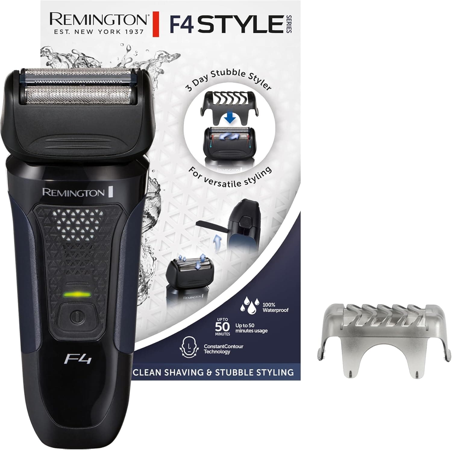 Remington Máquina de barbear e aparador de barba Style Series F4, máquina de barbear sem fios, 50 min de autonomia, lâminas duplas, acessório para barba de poucos dias, resistente à água, F4002