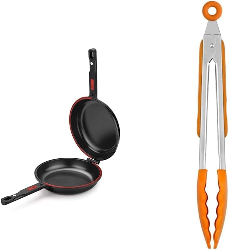 BRA Dupla Premiere Frigideira dupla para tortilha de batatas, 20 cm de diâmetro e eficiente, pinças de cozinha de 28,5 cm, feitas em aço INOX, nylon e silicone