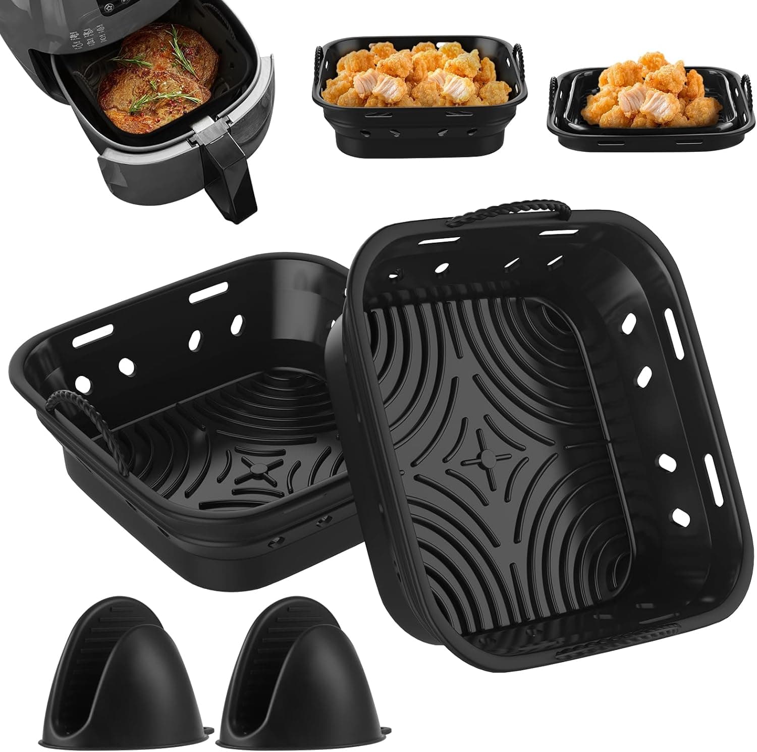 2 moldes de silicone para fritadeira de ar quente, acessório para fritadeira de ar com duas luvas de forno
