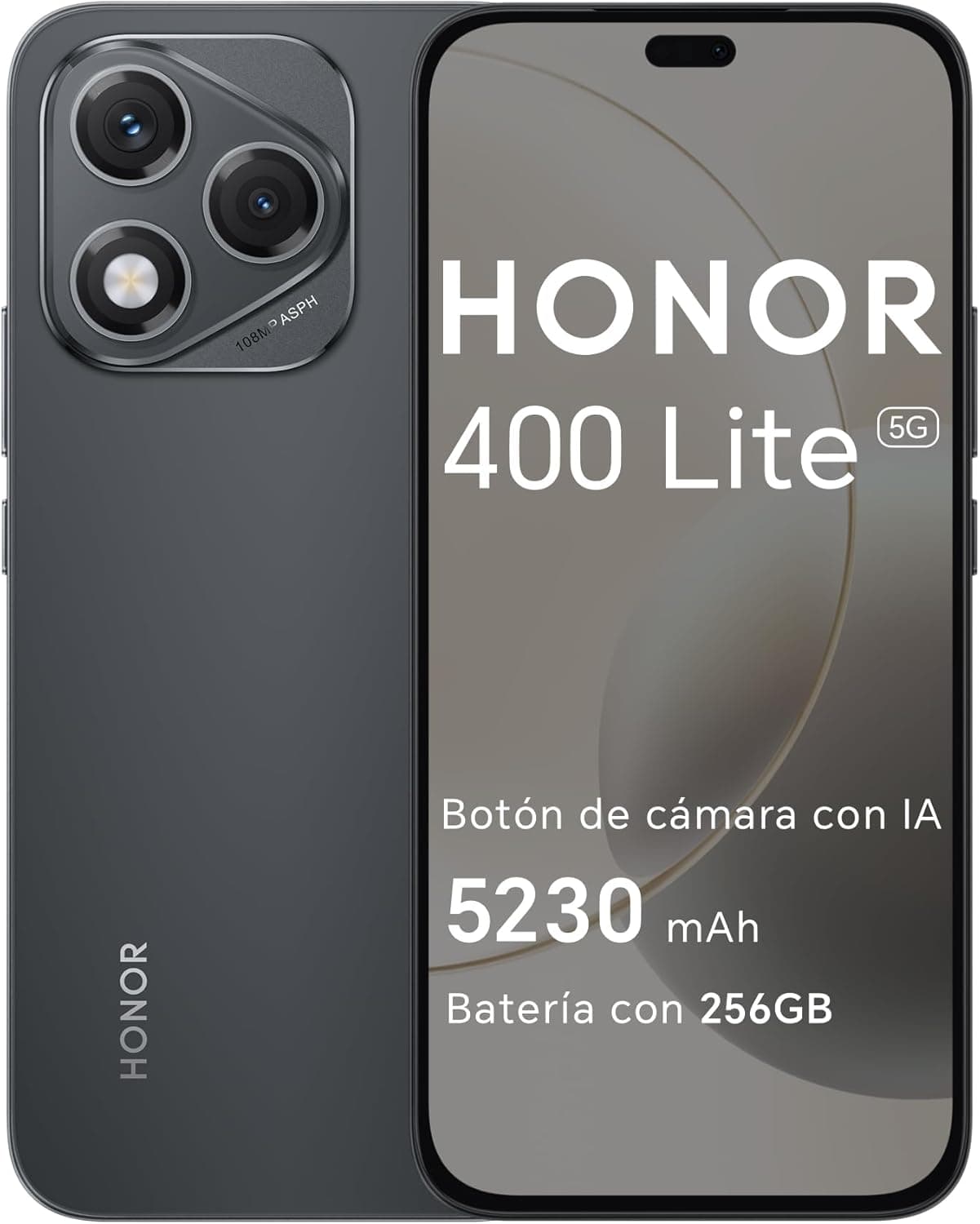 HONOR 400 Lite 5G, Smartphone de 8 GB + 256 GB, Dual SIM NFC, 108 MP com botão com IA, 6,7 polegadas, ecrã AMOLED com proteção contra vista, bateria de 5230 mAh, IP65&SGS, MagicOS 9.0, Velvet Black