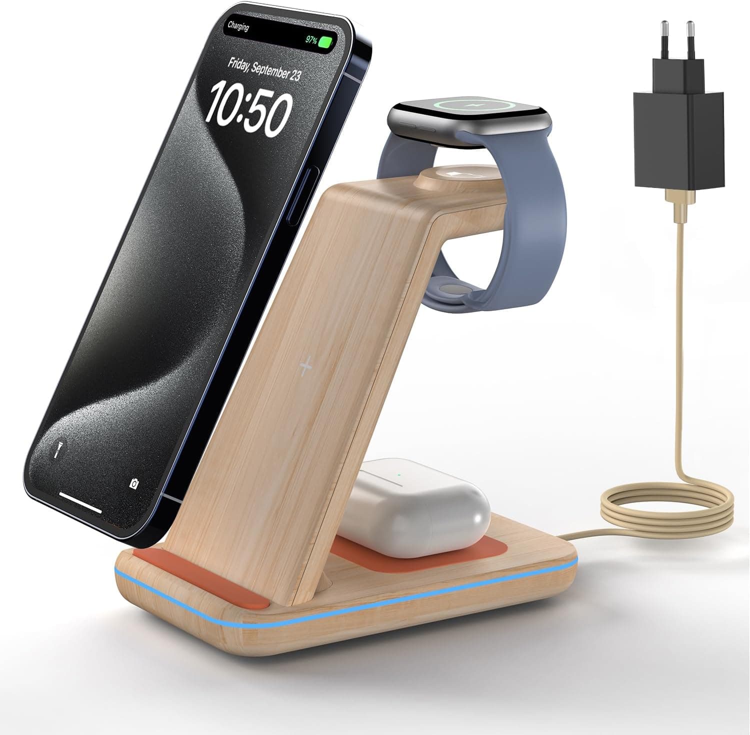 GEEKERA Estação de carregamento para Apple, carregador sem fios 3 em 1 para iPhone 16/15/14/13/12/11/Pro Max, base de carregador para Apple Watch 10/9/8/7/6/5/4/3/2, carregador sem fios para AirPods