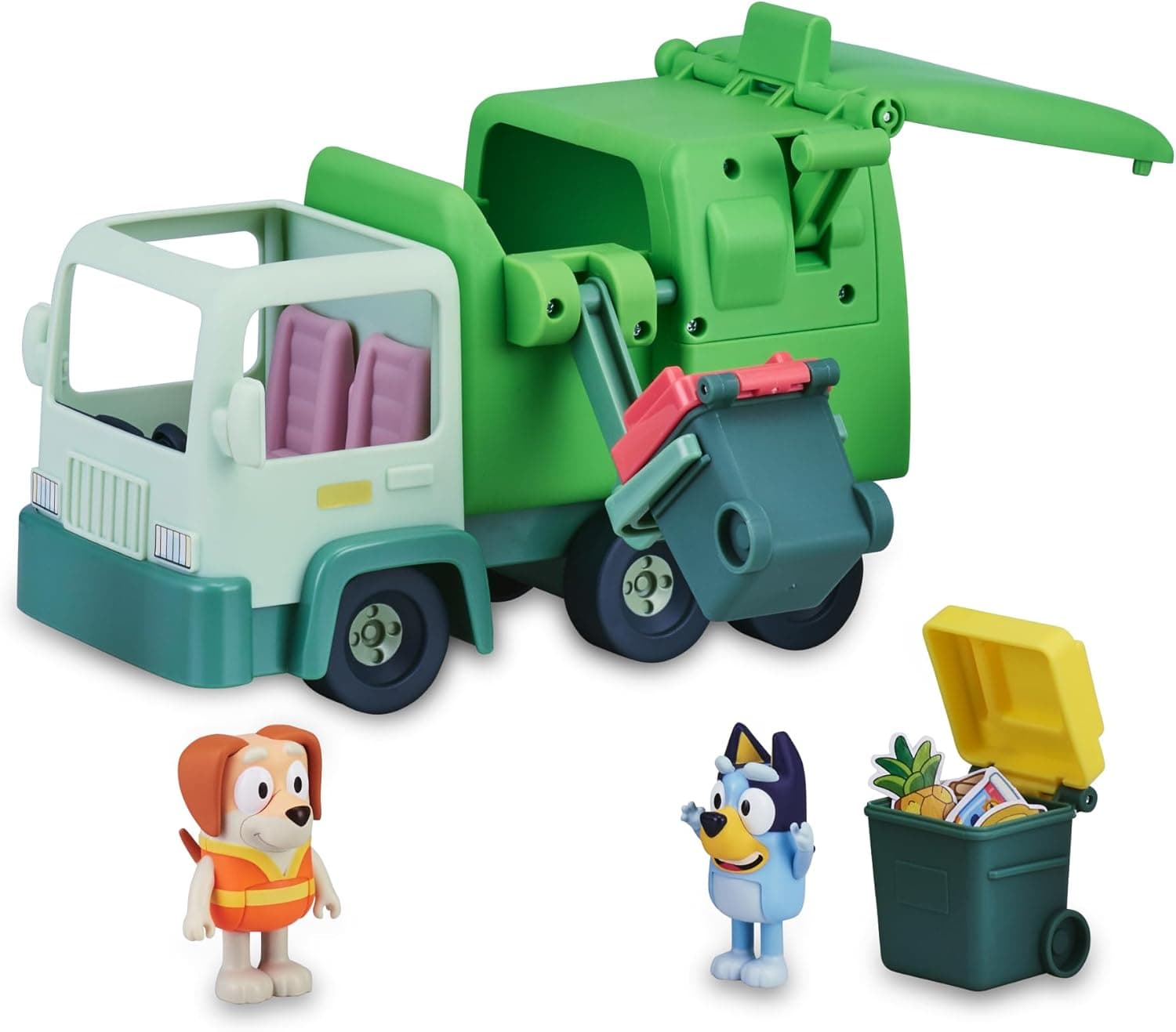 Bluey - Camião do lixo, camião de brinquedo da série de desenhos, figura do cãozinho e acessórios, jogo educativo em reciclagem, para meninos e meninas desde 3 anos, famosa (BLY44010)