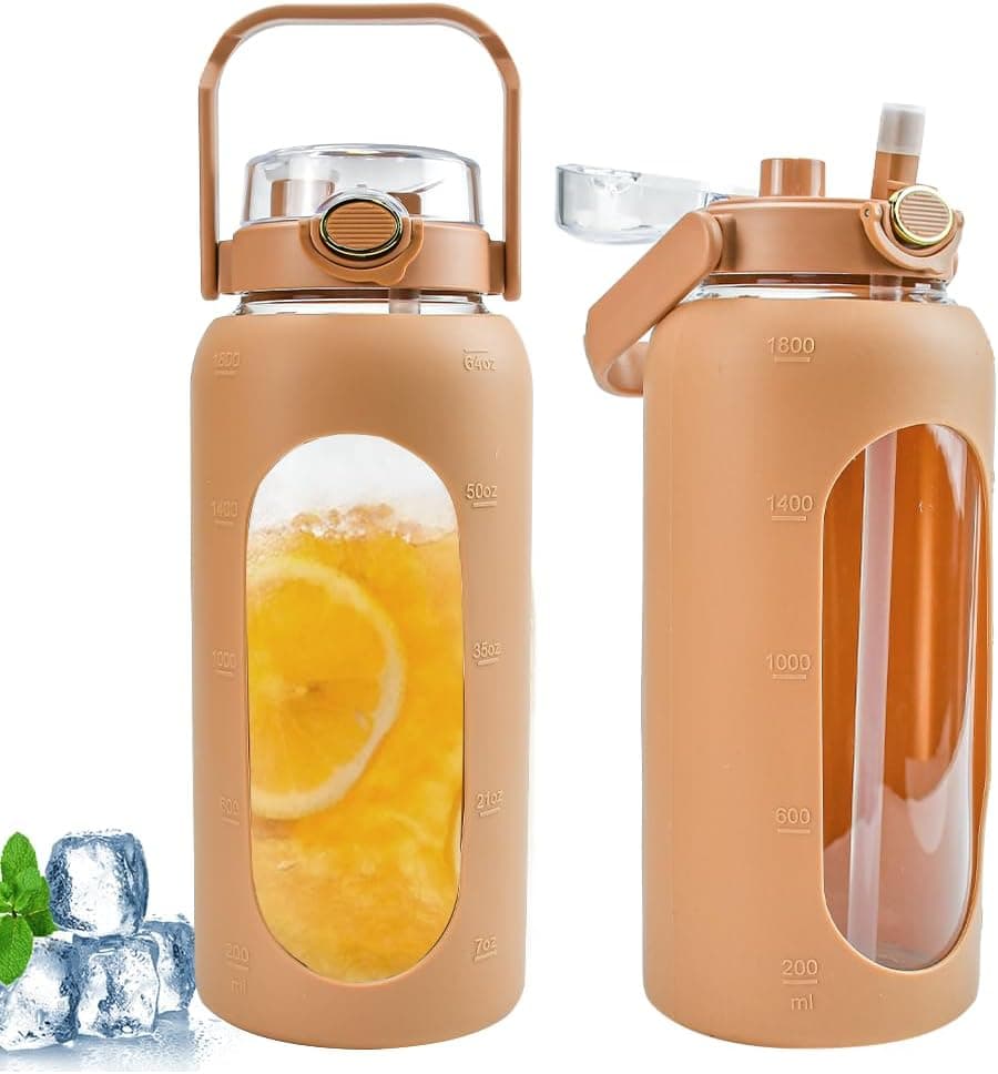 NAROSEBE Garrafa de água desportiva de 1,8 l, garrafa de água com palha para desporto, garrafa de água motivacional, com marcador de tempo, reutilizável para ginásio, ao ar livre, escritório