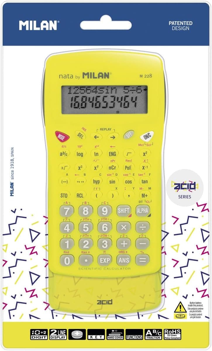 MILAN M228 | Calculadora científica com 228 funções e capa protetora amarela translúcida
