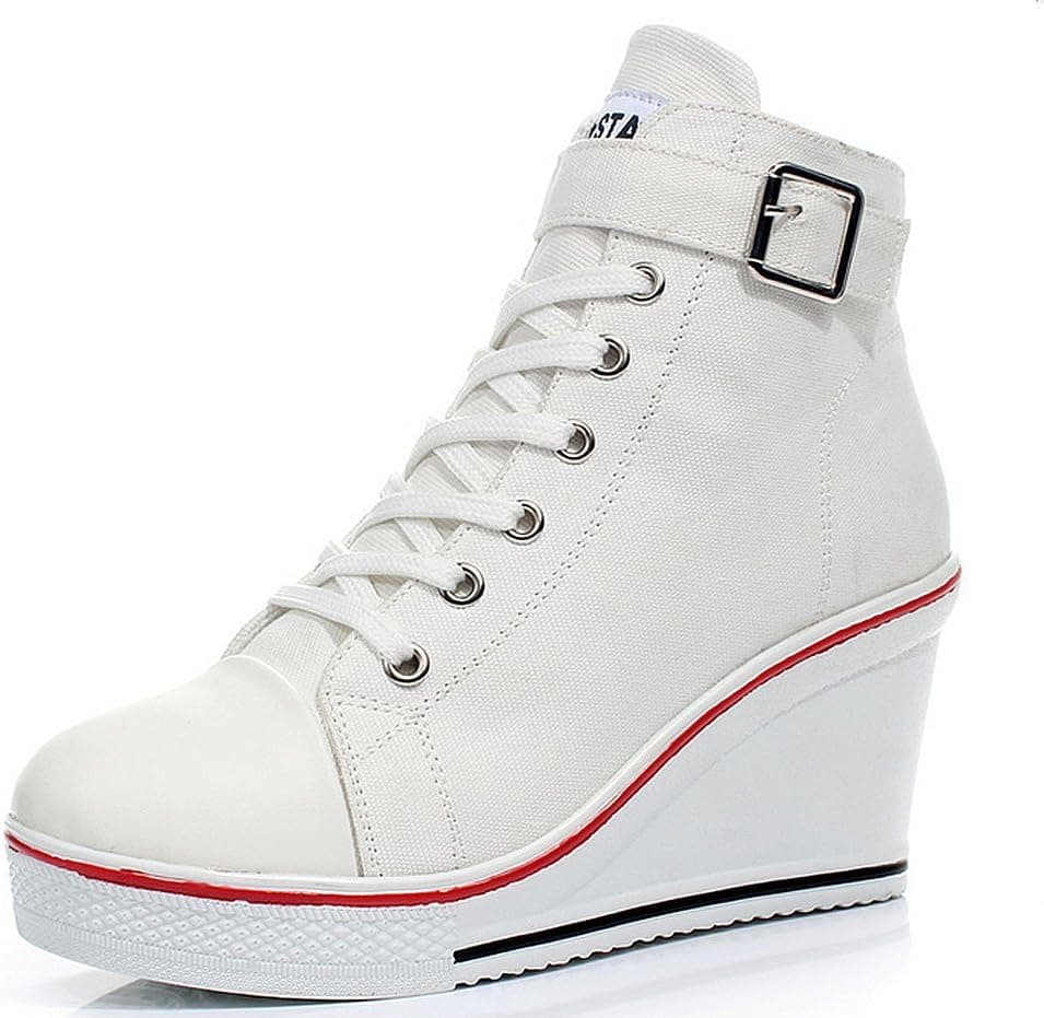 Padgene Fashion Canvas Sneakers High Shoes Sports Casual Canvas Footwear para mulheres com cadarços e zíper lateral