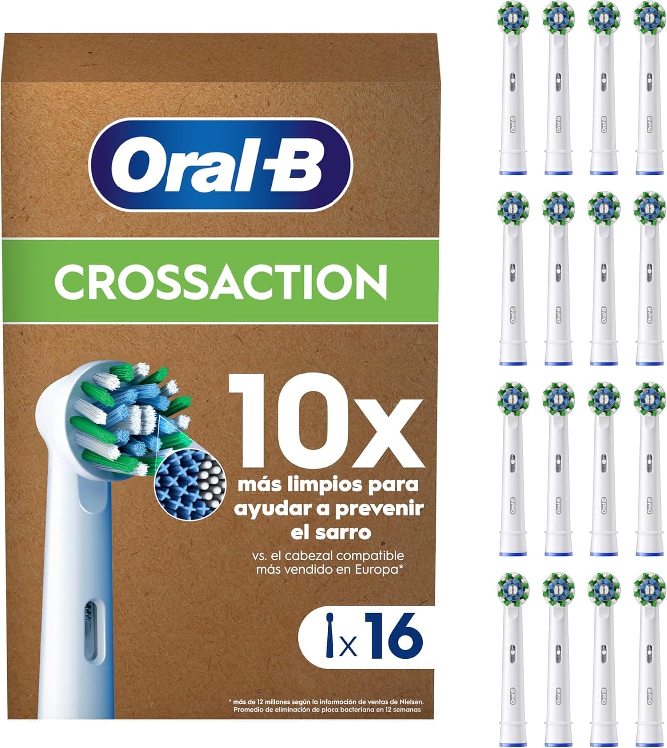 Oral-B Pro CrossAction Peças sobresselentes para escova de dentes elétrica, conjunto de 16 cabeças, branco (tamanho da caixa de correio)