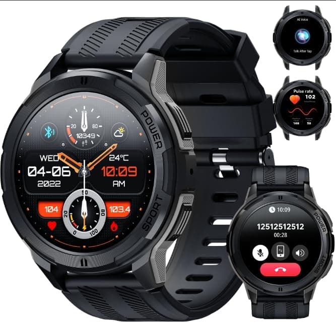 OUKITEL Relógio inteligente para homem, Smartwatch homem AMOLED com chamadas Bluetooth, 5ATM impermeável, 100 modos de desporto pulsómetro de pressão arterial monitorização de sonho, Android iOS