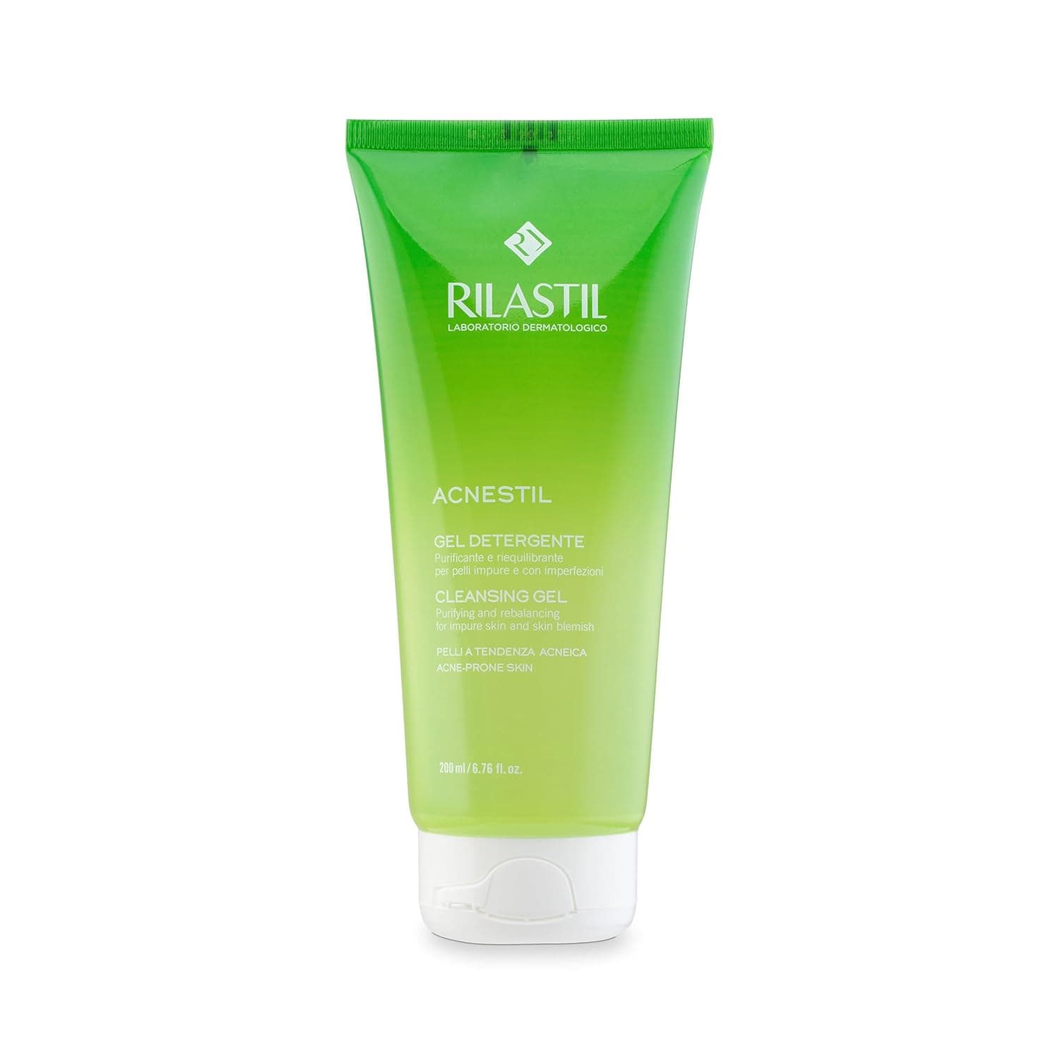 Rilastil Acnestil Gel, limpador anti-imperfeições e hidratante, limpa sem secar, com pantenol, ceramidas e ácido hialurónico, peles mistas ou gorduras com tendência amarela, 200 ml