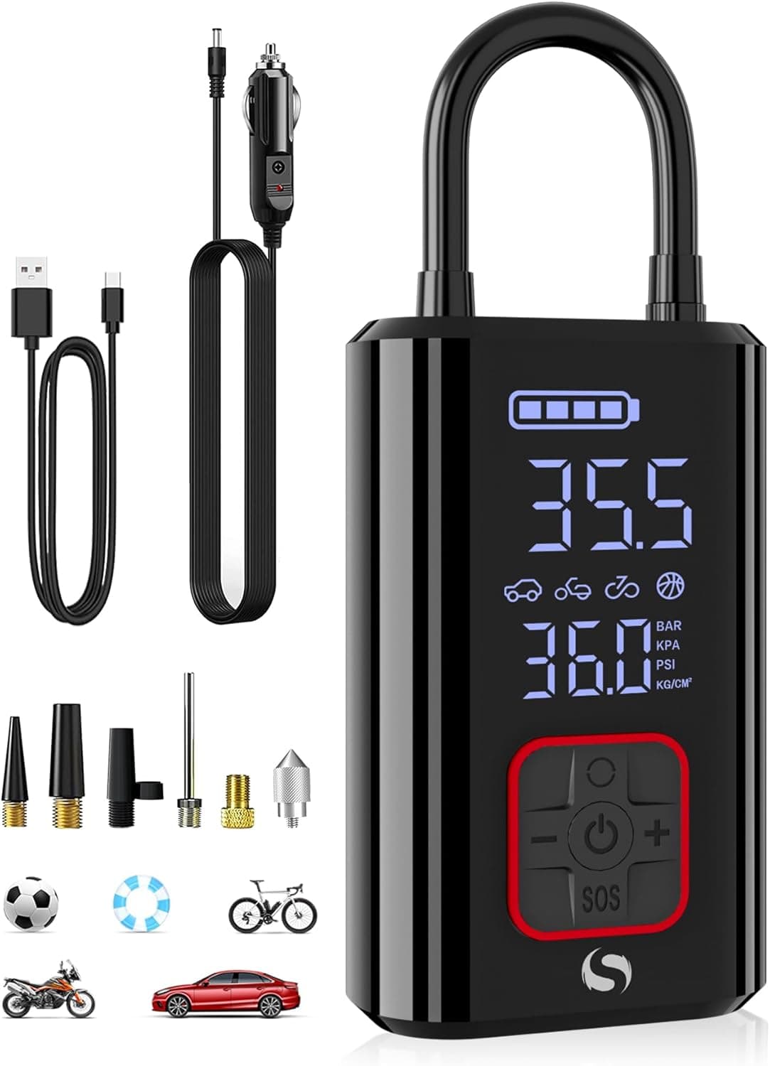 SERVOMASTER Compressor de ar portátil, compressor de ar carro 12 V DC 150 PSI, insuflador de rodas de carro com ecrã LCD digital, insuflador elétrico para carros/motociclos/bicicletas/anel de natação