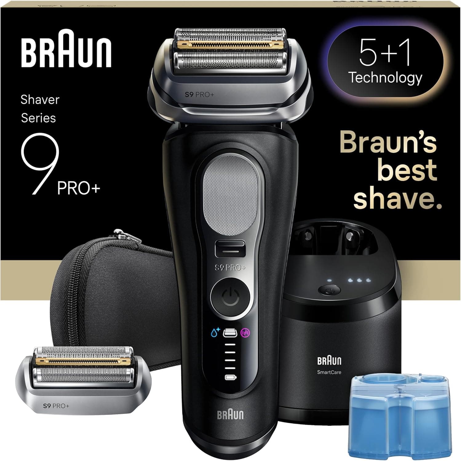 Braun Series 9 PRO+ 9660CCPS | Máquina de barbear elétrica para homem com tecnologia 5+1 uso a seco e húmido base de limpeza estojo de viagem e cabeça extra