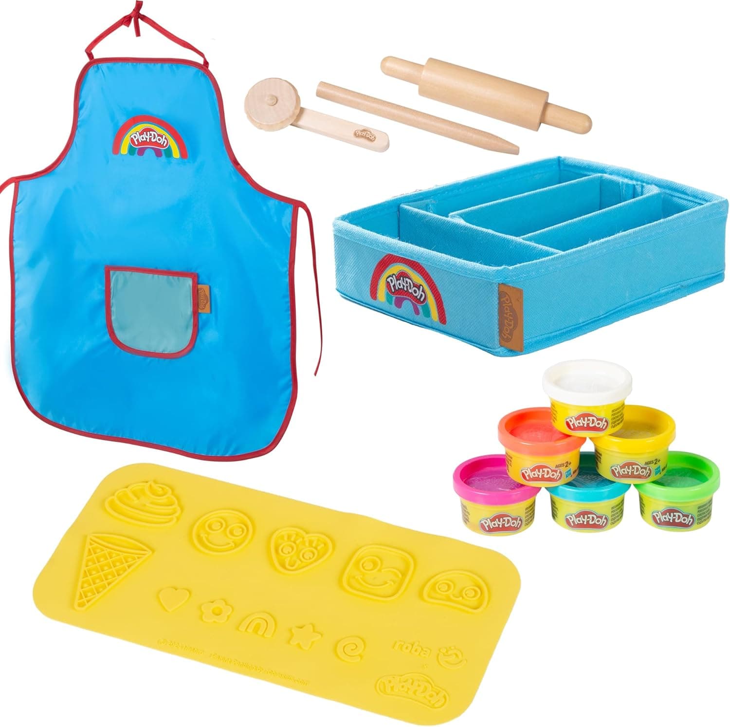 roba x Play-Doh Sustainable Play Set - pronto para jogar em caixa de lona, tapete criativo 3D, 6 moldes, avental e ferramentas de madeira - presente criativo para crianças com mais de 3 anos