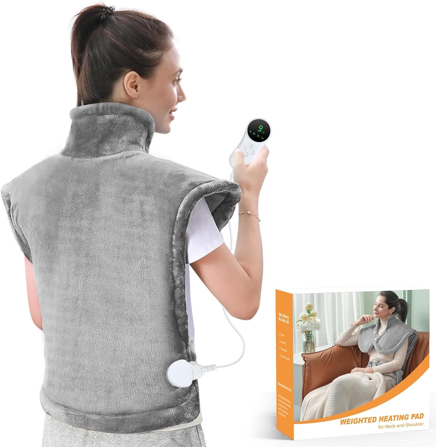 Almofada elétrica para costas ombro pescoço 59 x 87 cm almofada elétrica com desligamento automático, 9 posições de calor invólucro térmico aquecedor de costas manta elétrica