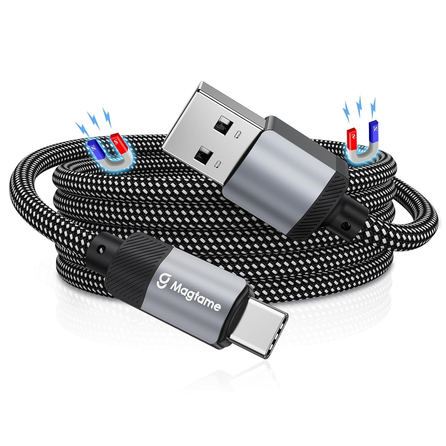 Magtame Cabo USB C, cabo magnético USB A a USB C para i_Phone 15 Pro Max Plus, cabo de carregamento rápido de nylon em espiral tipo C para Samsung S23/S22, para Pad, produto original de patente