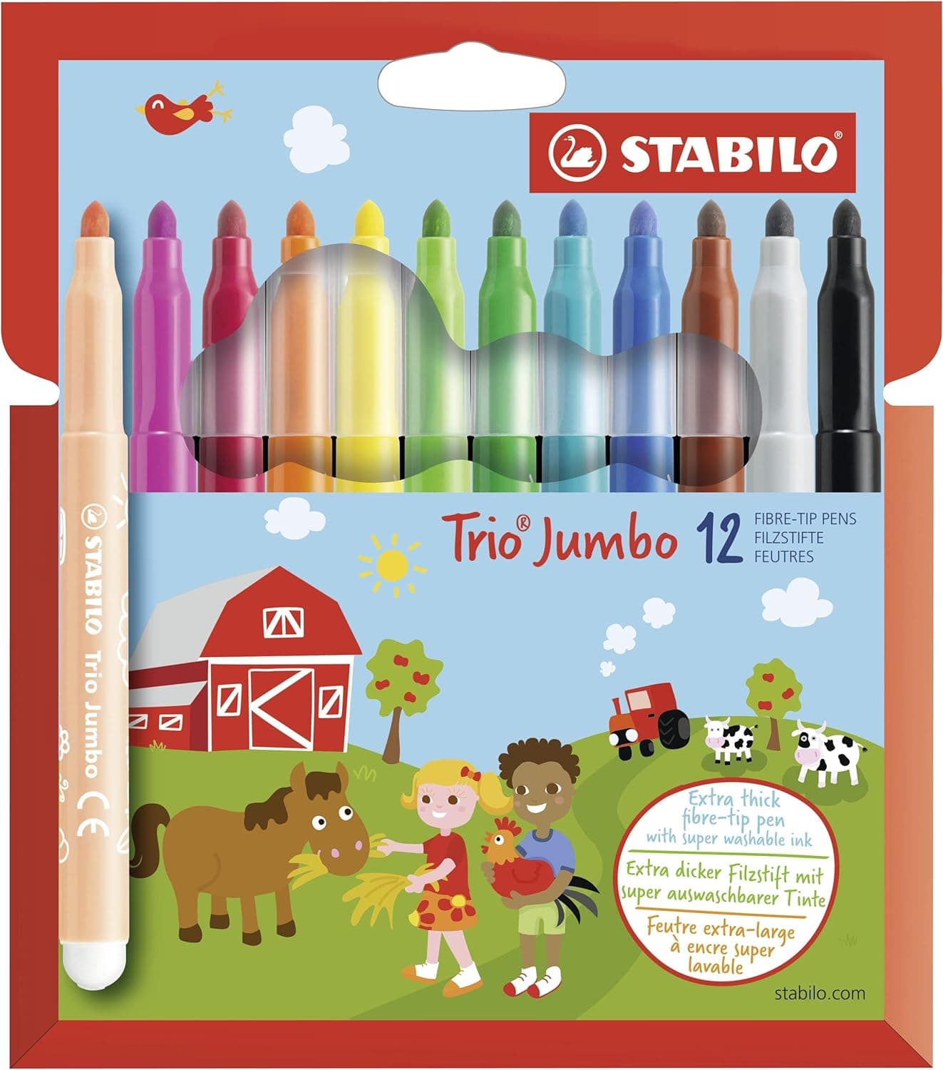 STABILO Trio Jumbo Marcador triangular escolar, estojo com 12 cores, multicolorido