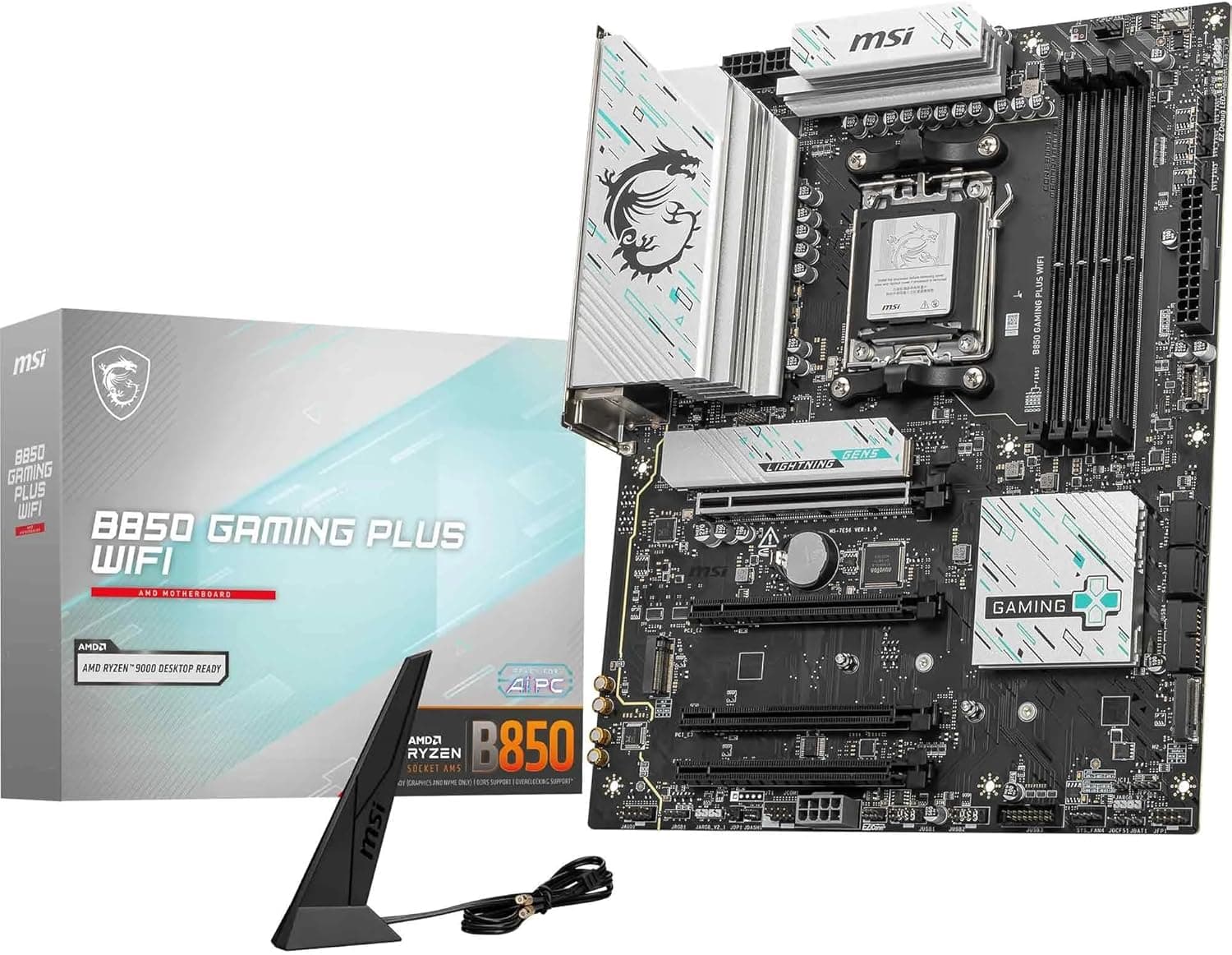 MSI B850 Gaming Plus WiFi Placa de base ATX, processador AMD Ryzen 9000/8000 / 7000, AM5, memória DDR5 8200 MT/s (OC), PCIe 5.0 x16, 4,0 x 16, M.2 Gen5, W i-Fi 7, 5G LAN