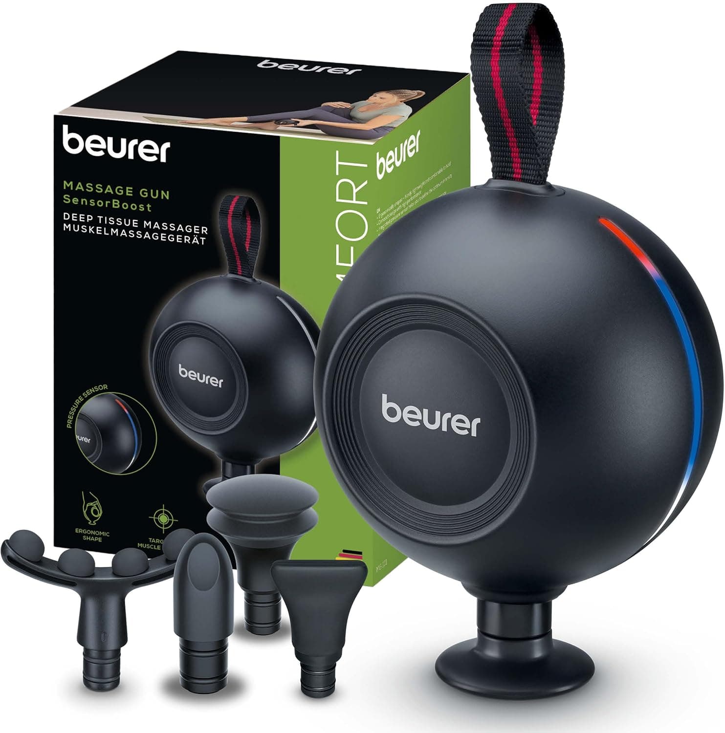 Beurer MG 101 SensorBoost | Pistola de massagem ergonómica com sensor de pressão e 5 acessórios