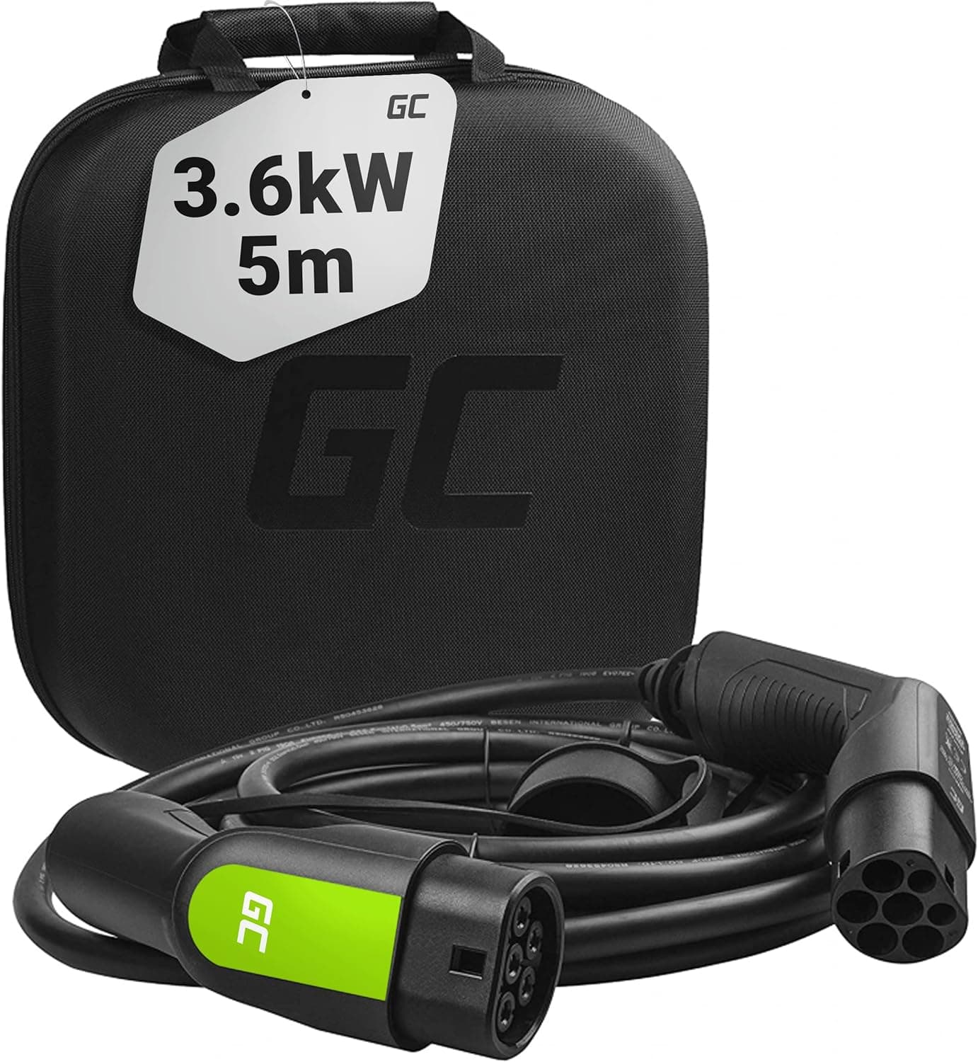 Green Cell GC Tipo 2 cabo de carregamento EV veículo elétrico PHEV | 3,6 kW | 16 A | 5 metros | Tipo 2 a Tipo 2 | monofásico