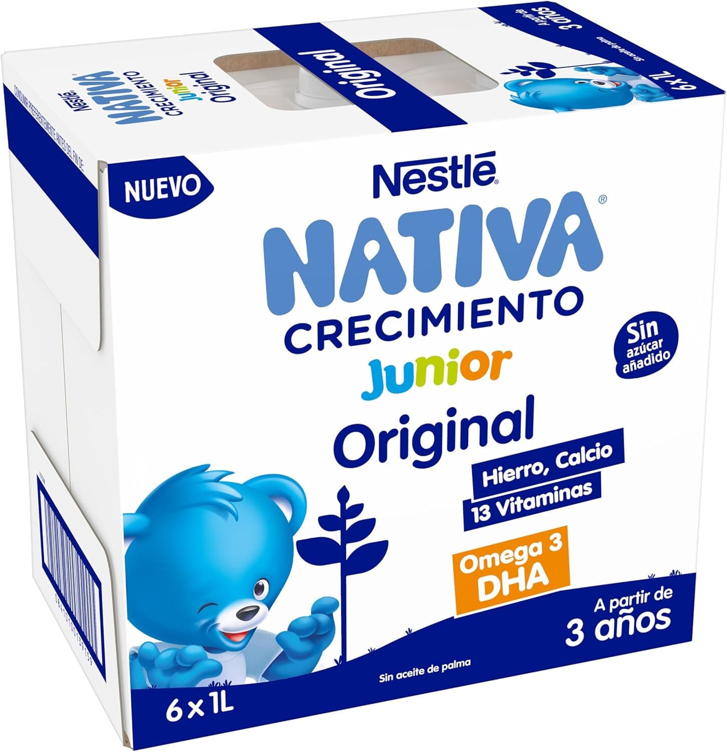 NESTLÉ NATIVA Crescimento JUNIOR original leite crescimento líquido original sem adição de açúcar para crianças a partir dos 36 meses, 6 pacotes de 1 litro