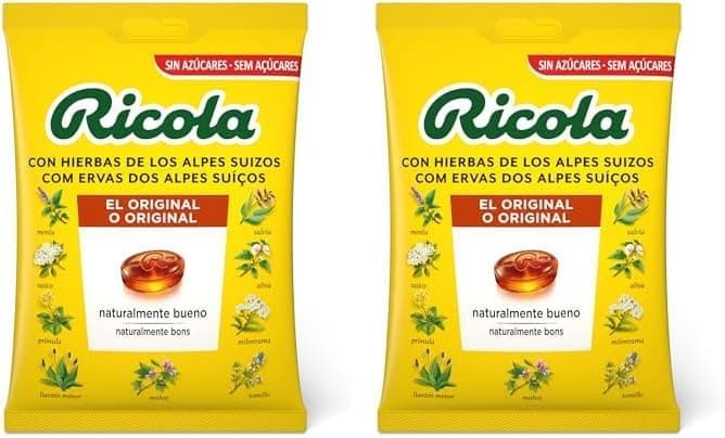 Ricola - Original, doces duros, refrescante e alivia a garganta e as vias respiratórias, com óleos essenciais de menta, mentol e 13 ervas suíças, sem açúcar, com adoçante, saco 70 g