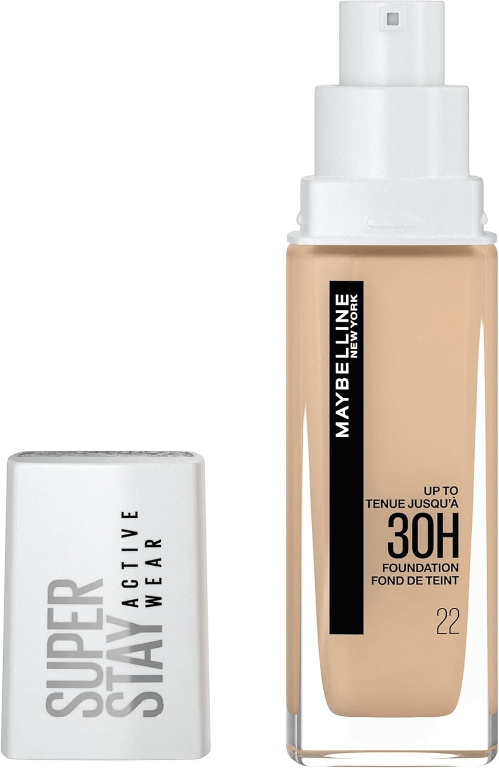 Maybelline New York, Base de maquilhagem Superstay Active Wear 30H, longa duração, waterproof, alta cobertura, acabamento mate, tom 22 light pisque, 30 ml