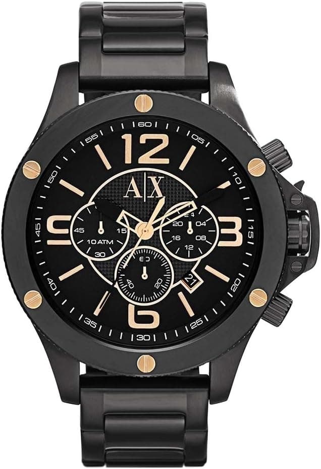 Armani Exchange Relógio homem, movimento cronógrafo de quartzo, 48 mm caixa de aço inoxidável dourada com correia de aço inoxidável, AX1513, grafite e preto, preto e azul marinho