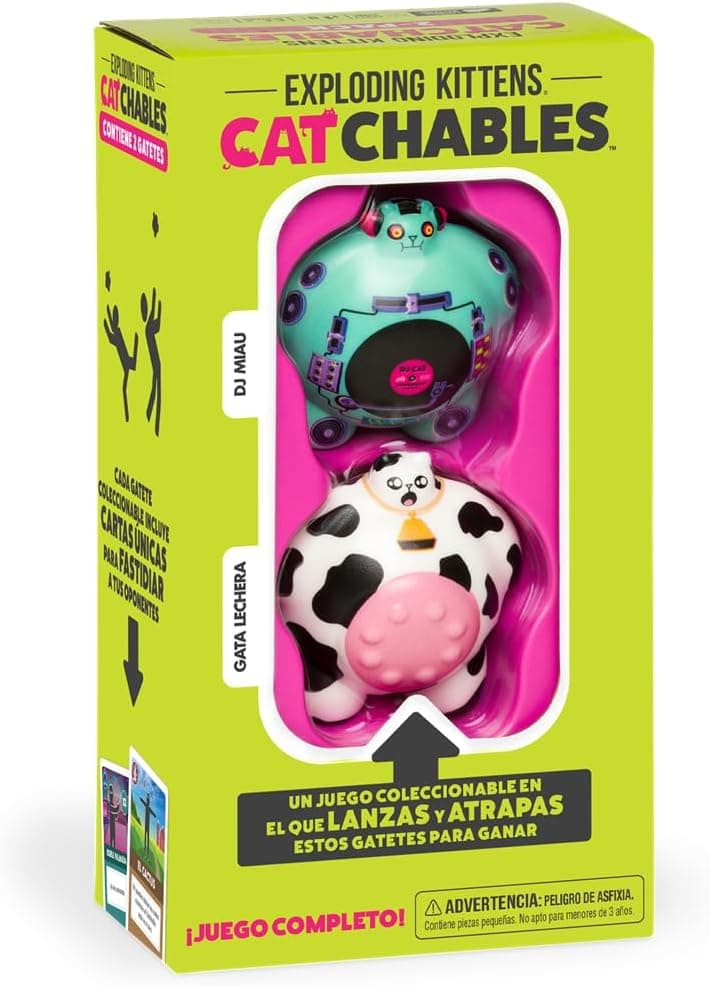 Exploding Kittens | Catchables 2-Pack 4 | Jogo de mesa para adultos e famílias, lança-os e prenda-os para vencer, a partir de 8 anos, 2 a 4 jogadores | 10 minutos por partida, espanhol