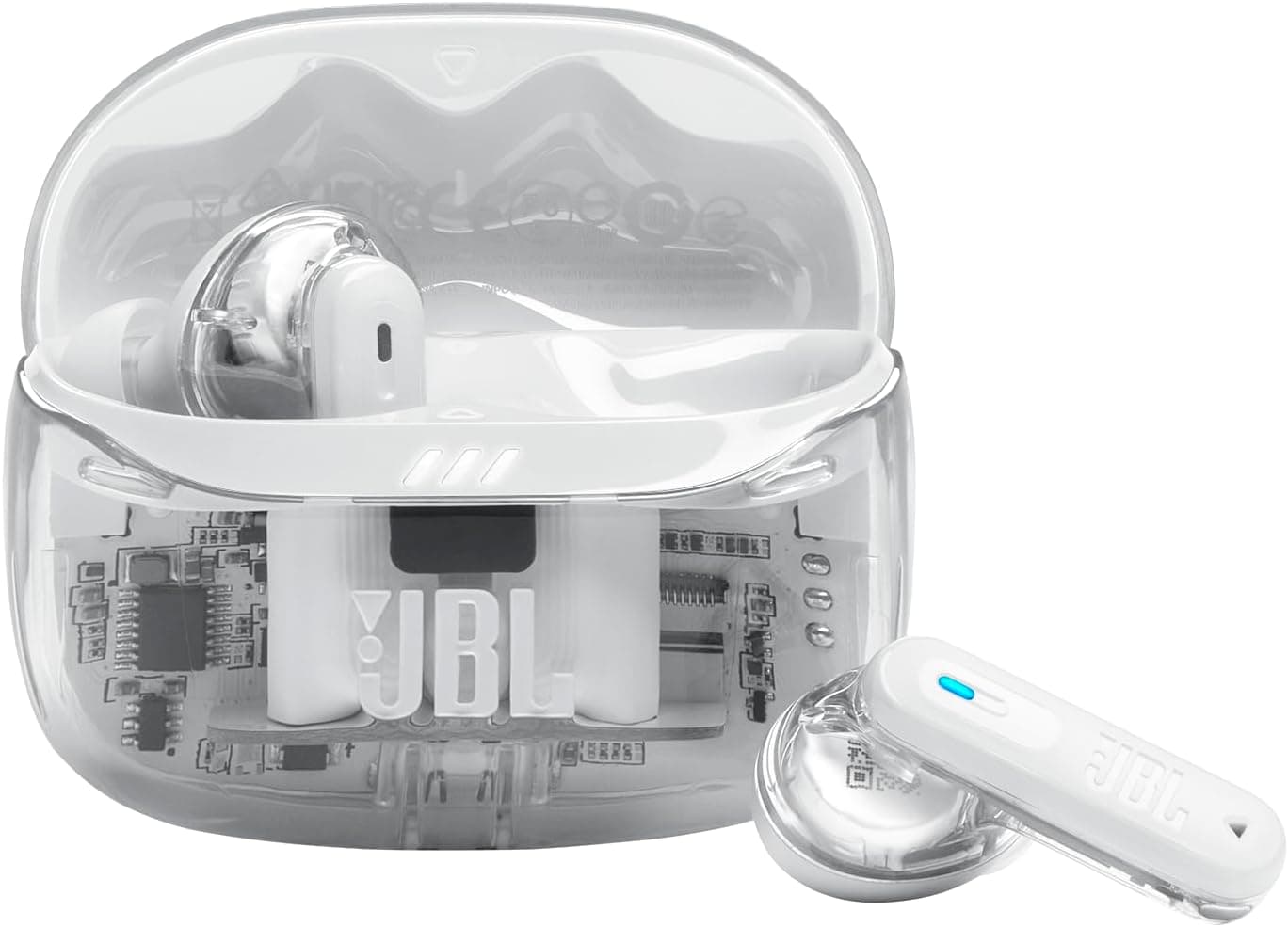 JBL Tune Beam Ghost 2, auriculares sem fios com cancelamento de ruído e Bluetooth, até 48 horas de autonomia, IP54 resistentes à água e ao pó, design ergonómico, White Ghost