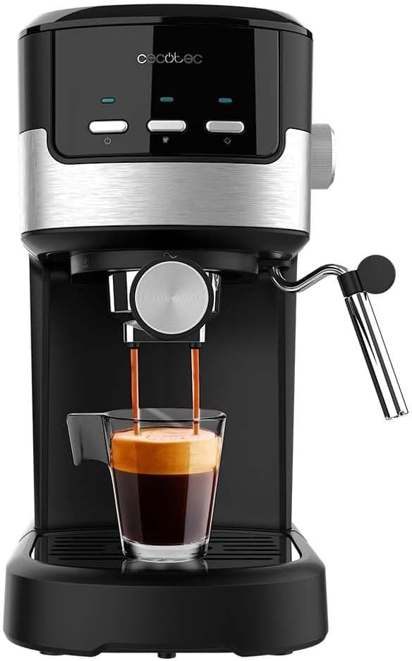 Cecotec Cafeteira expresso compacta Power Espresso 20 peças. 1100 W, 20 bares, sistema Thermoblock, vaporizador orientável, braço porta-filtros com saída dupla e 2 filtros, 1,25 litros
