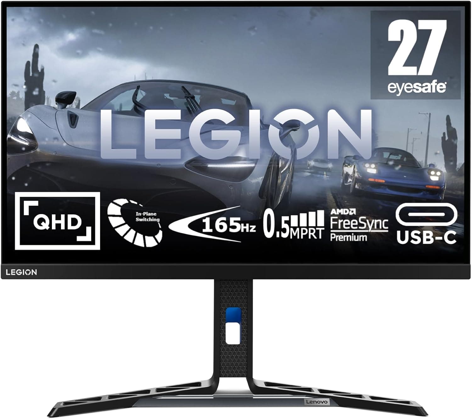 Lenovo Legion Y27h-30 Monitor de jogos com EyeSafe, 27'' 2K QHD (IPS, 180 Hz (OD), 0,5 ms MPRT, HDMI, DP, USB-C, cabos DP e USB-C, FreeSync, alto-falantes) ajuste de inclinação/altura/giro. /Pivot 